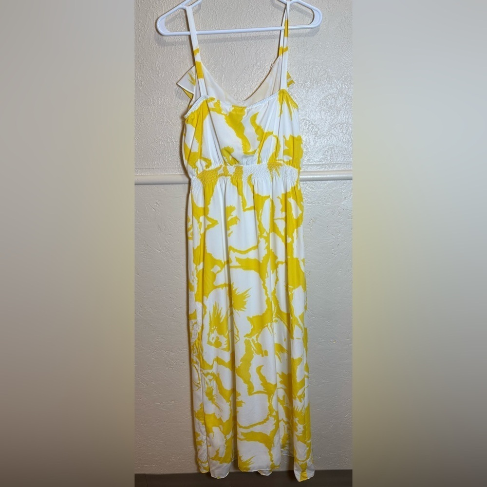 Loft Yellow and White Floral Ruffle Top Side Slit Spaghetti Strap Sundress Sz 8 - Picture 7 of 7